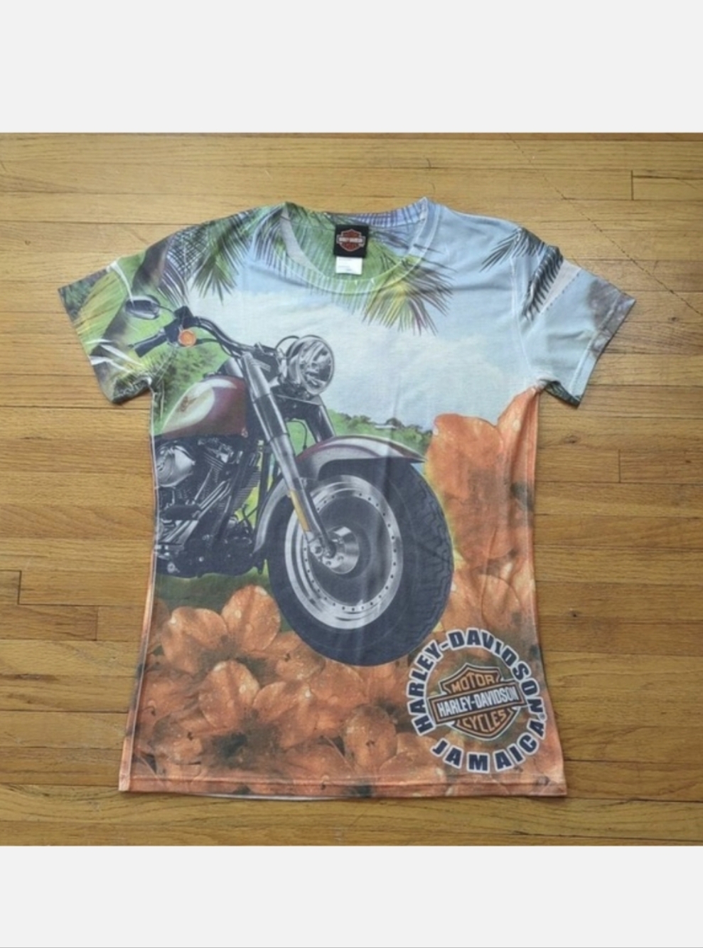 Harley Davidson Jamaica AOP Tropical Sublimation Tee Y2K Biker Large